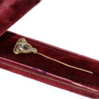 Gold Stick Pin with Aquamarine and Diamond - In Case