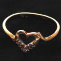 14K Heart Gold Ring with 3 Diamonds - Yellow Gold