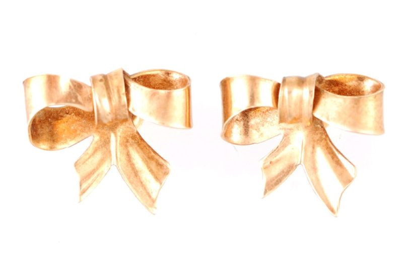 14K Bow Ribbon Screw on Estate Vintage Earring