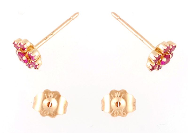 Vintage 10k Gold Ruby Cluster Stud Earrings