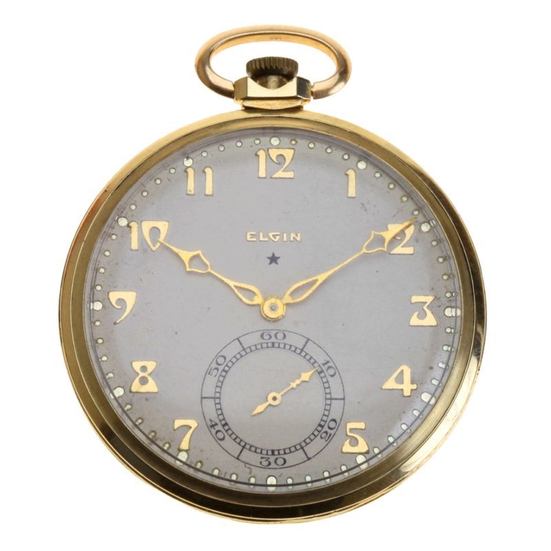 Elgin C.H. Hulburb 14K Solid Gold Grade 446 Model 5Adjusted Openface Pendant Set Pocket Watch