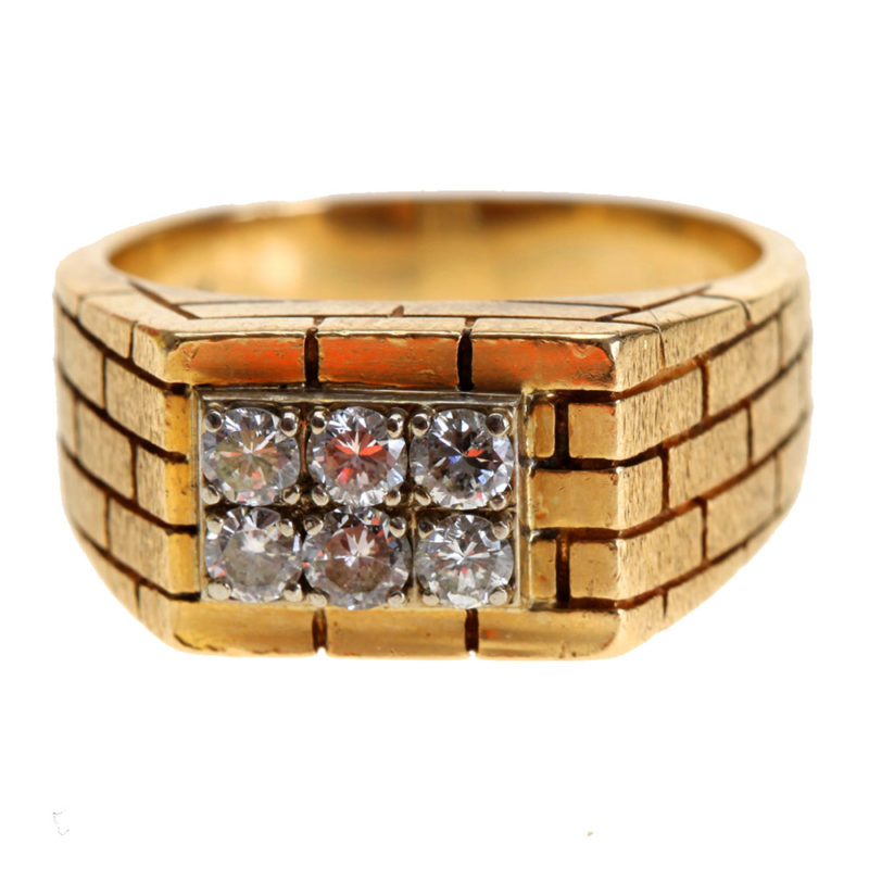 Brick Pattern 14K Gold and Diamond Ring