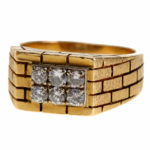 Brick Pattern 14K Gold and Diamond Ring
