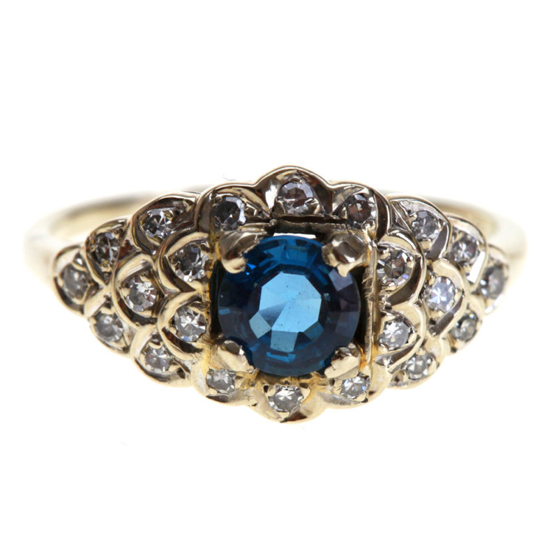 14K White Gold Sapphire and Diamond Cluster Ring