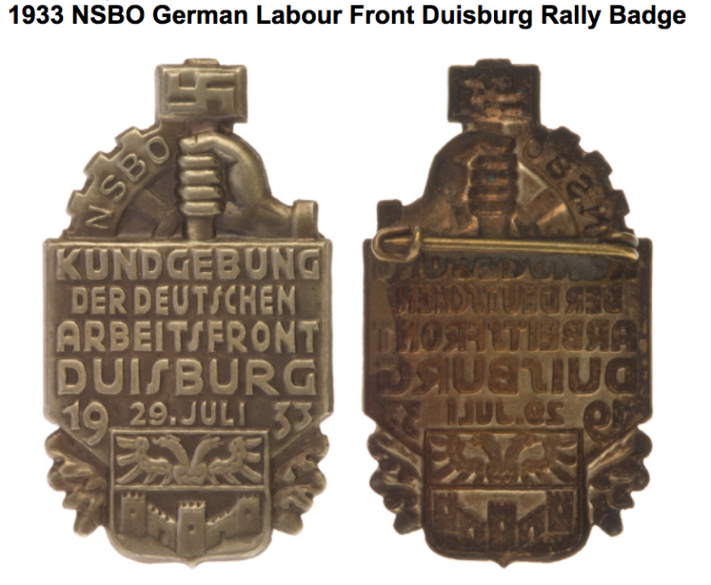 1933 NSBO German Labour Front Rally Badge