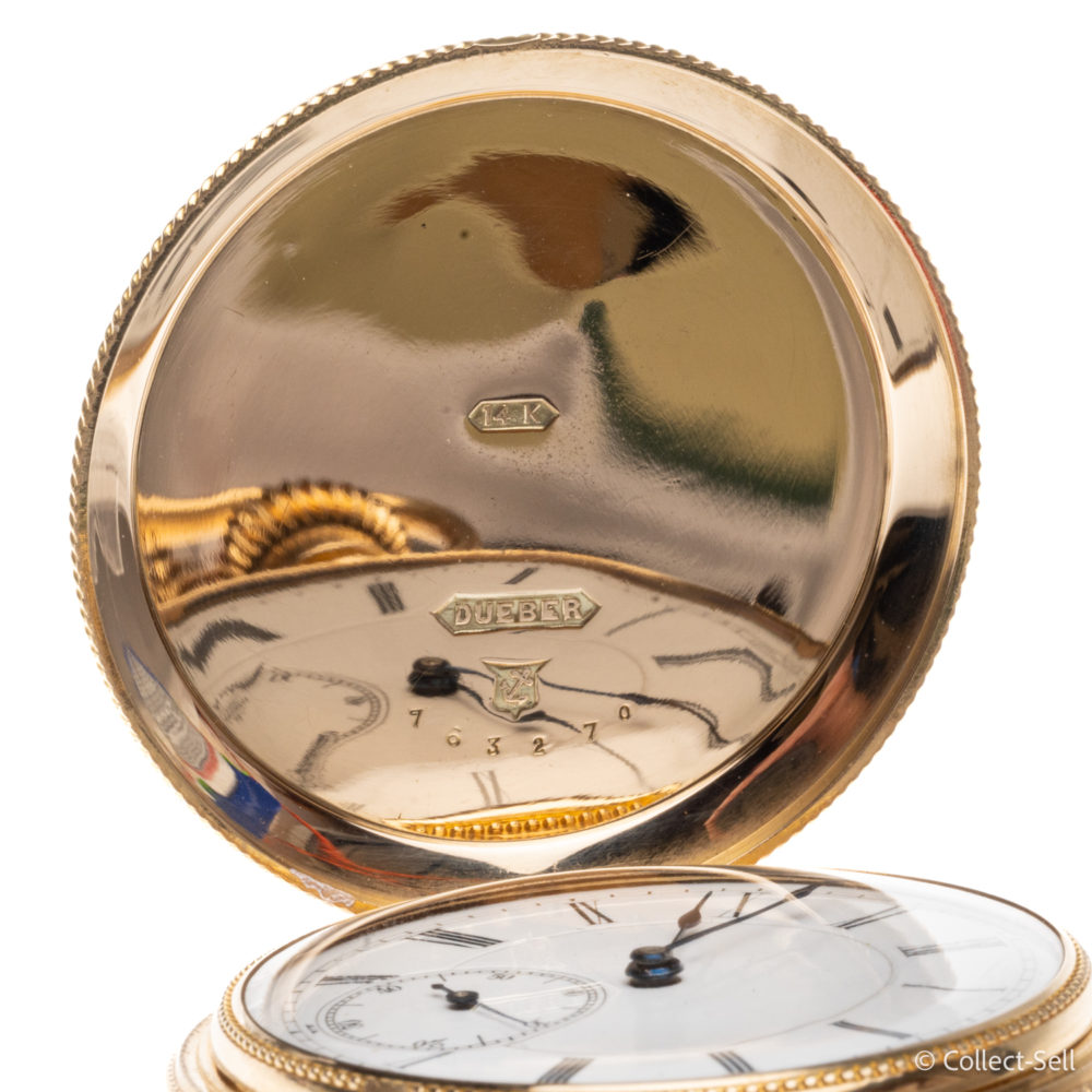 14K Sharp Stag Buck Hunting Dueber 14K Gold Cased Pocket Watch 1870-1890s
