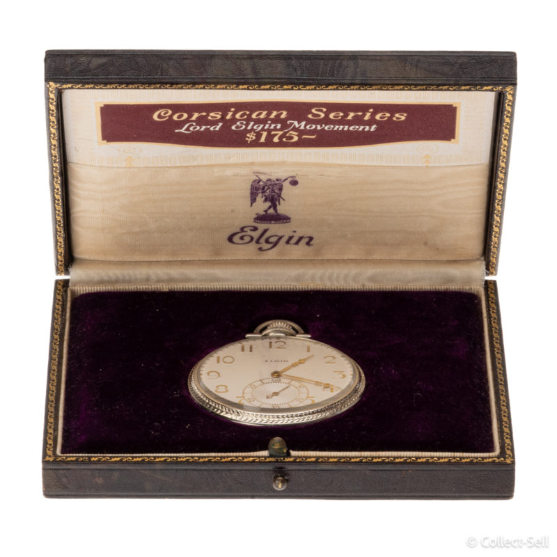 Boxed 14K Gold Elgin 12s 21j Grade 450 Lord Elgin Pocket Watch