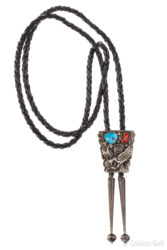 Vintage Southwest Navajo Native American Silver Turquoise Coral Bolo Tie Lot