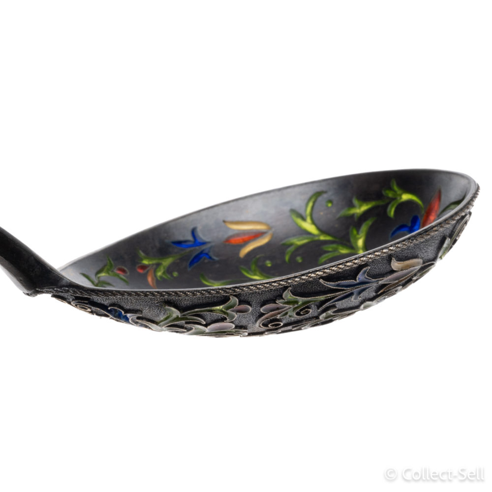 Fabergé Silver Cloisonné & Plique-à-jour Enamel Spoon