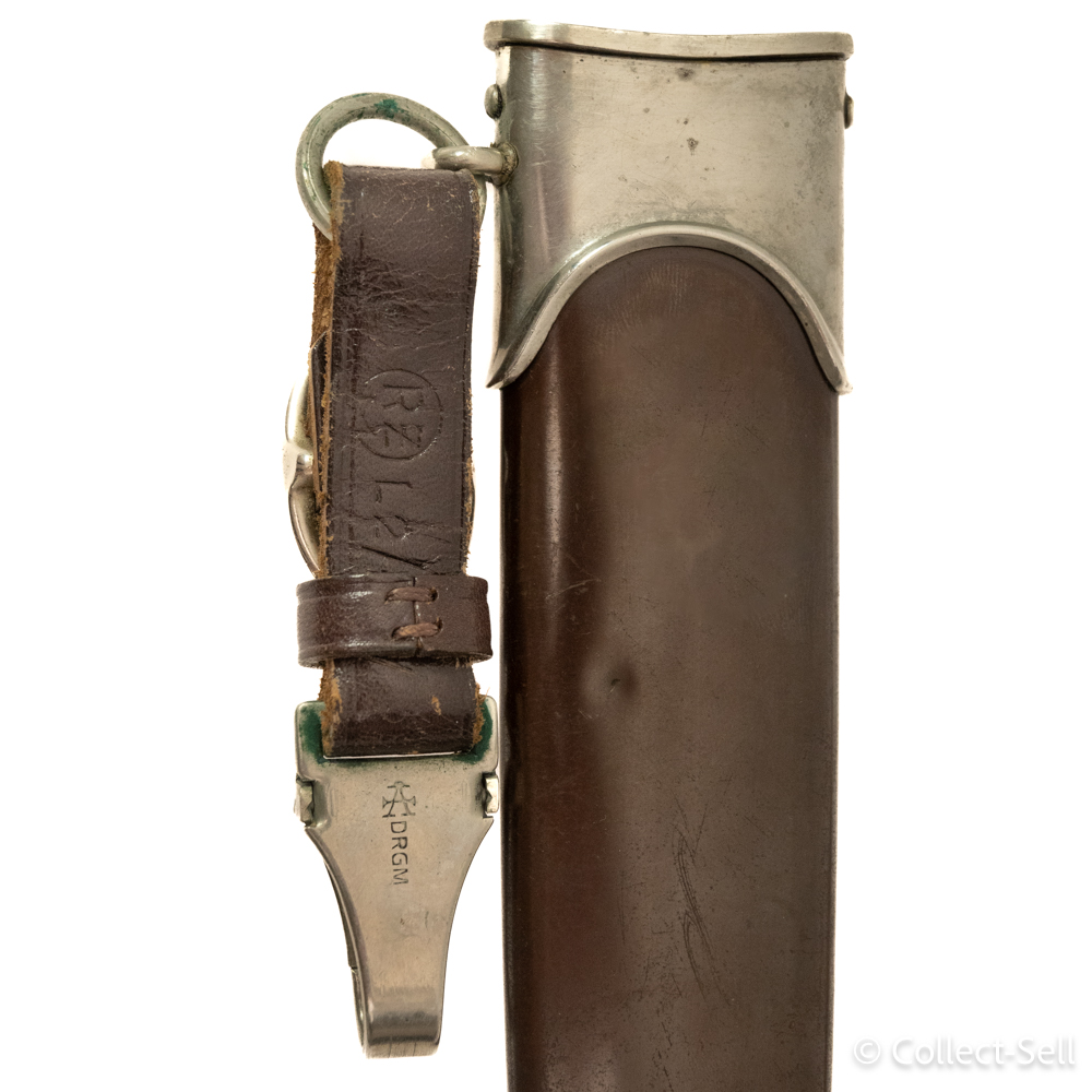 Brown anodized scabbard with nickel-plated fittings and RZM L2/37 mark.