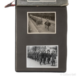 WWII German Wehrmacht photo album page featuring historical photographs of the 1939 Polish Campaign, Wehrmacht leadership, soldiers in training, garrison life, and cultural moments