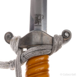 Eickhorn WWII German Army Officer’s Dagger with orange grip, eagle crossguard, portapee, scabbard, and felt dagger bag