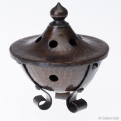 Roycroft hammered copper incense burner with domed lid and vent holes
