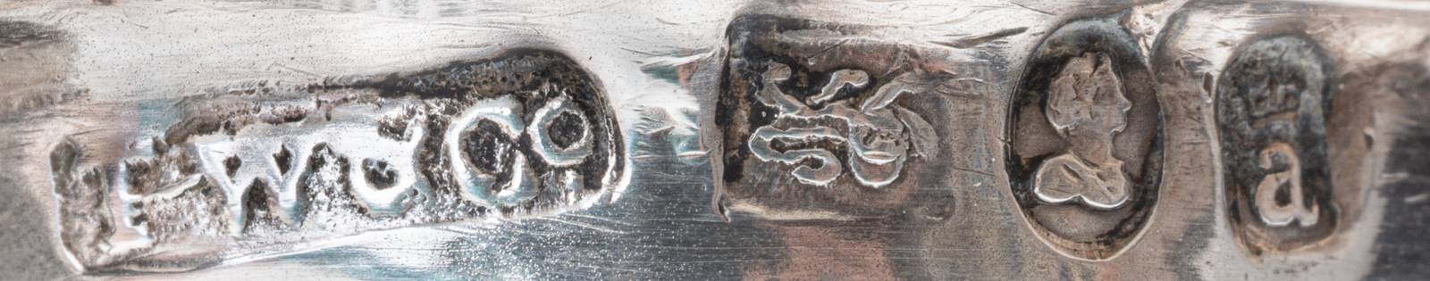 George IV 1824 sterling silver and cut glass mustard pot by Thomas Watson & Co closeup