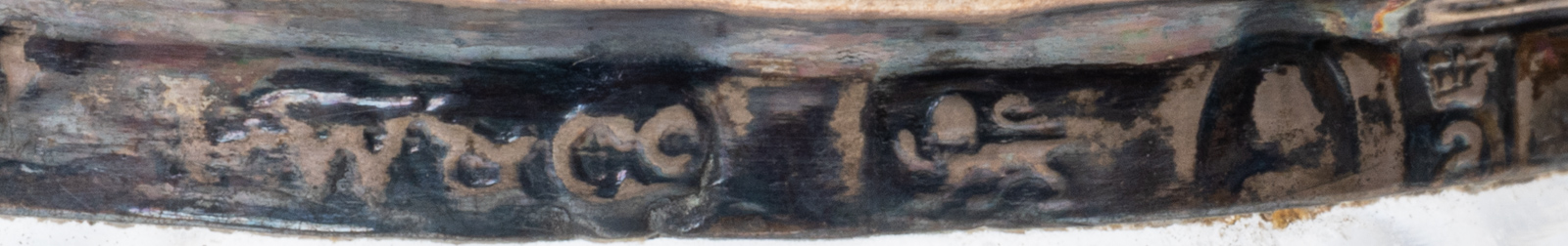 George IV 1824 sterling silver and cut glass mustard pot by Thomas Watson & Co hallmark closeup