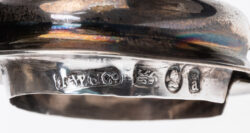 George IV 1824 sterling silver and cut glass mustard pot by Thomas Watson & Co mark closeup