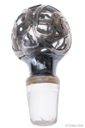 Matching silver overlay glass stopper, etched detailing visible