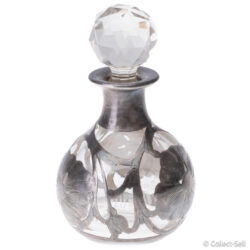 Antique Art Nouveau perfume bottle with floral silver deposit overlay and crystal stopper