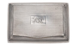 Antique 1833 Joseph Willmore Birmingham sterling silver snuff box, engine-turned design, monogrammed cartouche