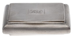 Closed view of antique 1833 Joseph Willmore engine-turned sterling snuff box