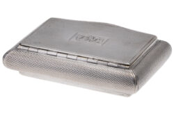 Closed view of antique 1833 Joseph Willmore engine-turned sterling snuff box