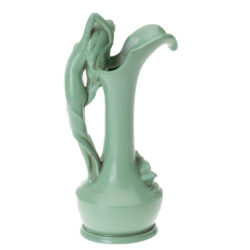 Side view of Leda & the Swan Art Nouveau ewer, green painted patina.