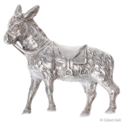 Sterling silver donkey figurine showing detailed head, bridle, and textured fur, London hallmark 1924