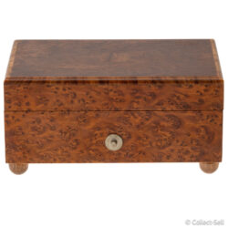 Thorens Swiss three-tune music box in burlwood case, c.1950s