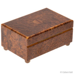 Thorens Swiss three-tune music box in burlwood case, c.1950s