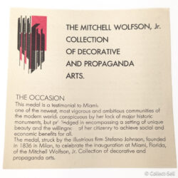 Information card about sculptor Jorio Vivarelli accompanying the Wolfson Jr. medal