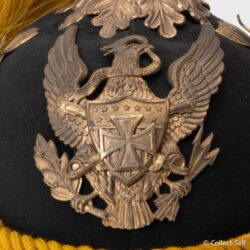 Close-up of eagle front plate with non-standard cross device on shield.