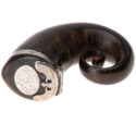 Antique Scottish ram’s horn snuff mull with spiral curl and silver-mounted lid