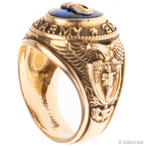 Crest Craft U.S. Army Airborne 10K gold ring with blue cabochon and airborne parachute insignia