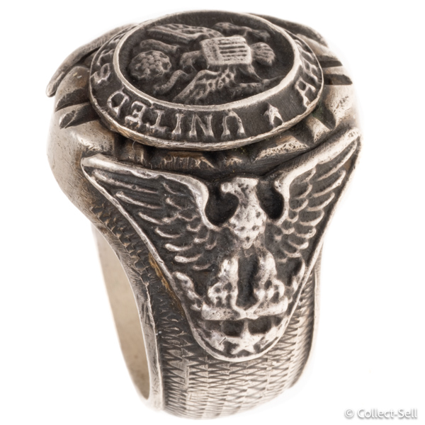 Vintage sterling silver U.S. Army eagle ring, Made in Mexico, mid-20th century military jewelry