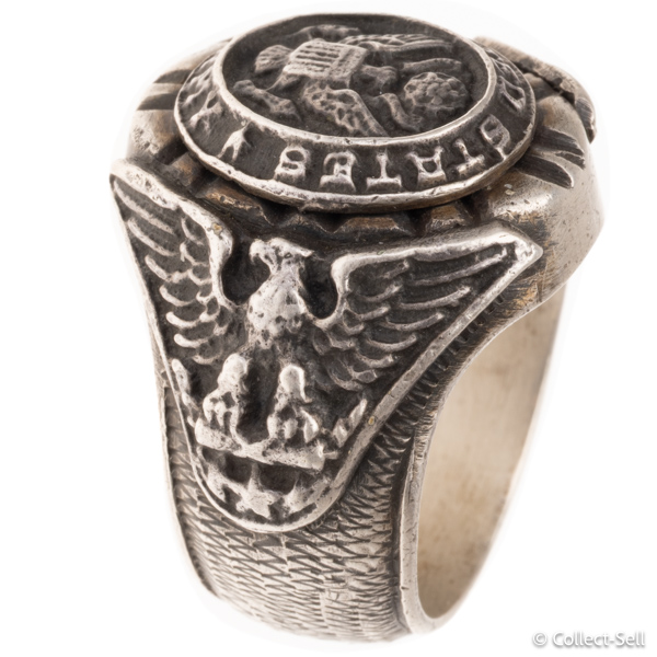 Vintage sterling silver U.S. Army eagle ring, Made in Mexico, mid-20th century military jewelry