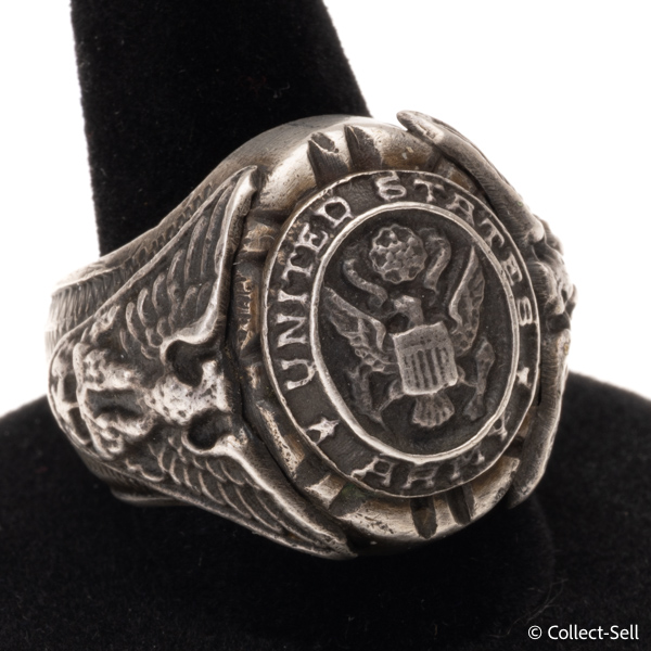 Vintage sterling silver U.S. Army eagle ring, Made in Mexico, mid-20th century military jewelry